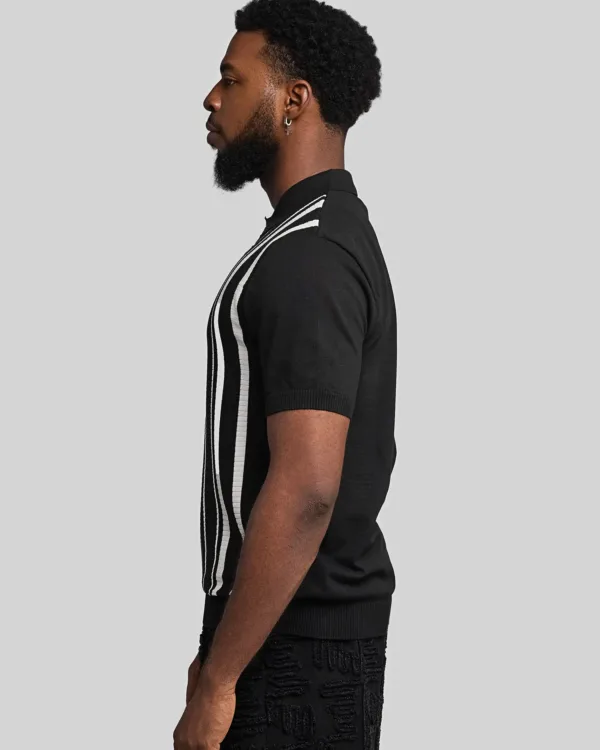 Black Knitt Strip Polo