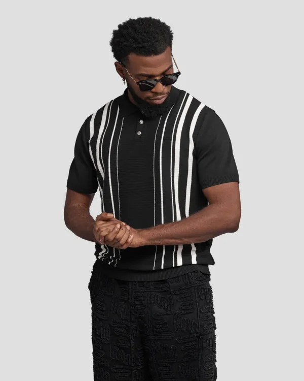 Black Knitt Strip Polo